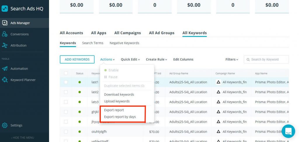 Exporting Reports for Apple Ads