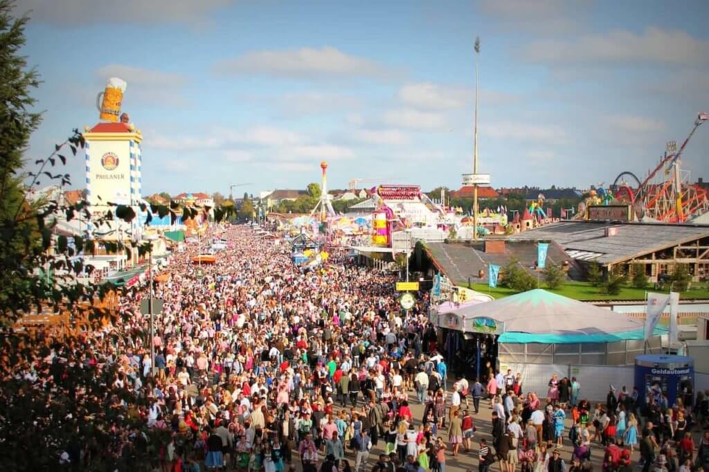 An overview shot of a sunny Oktoberfest day
