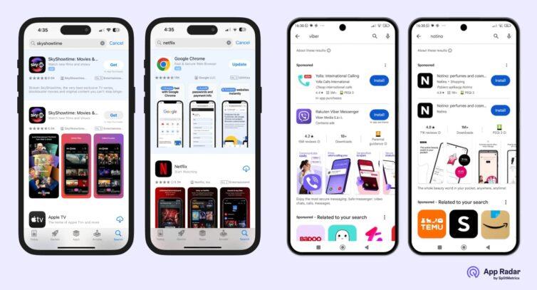Search results types in App Store vs Google Play